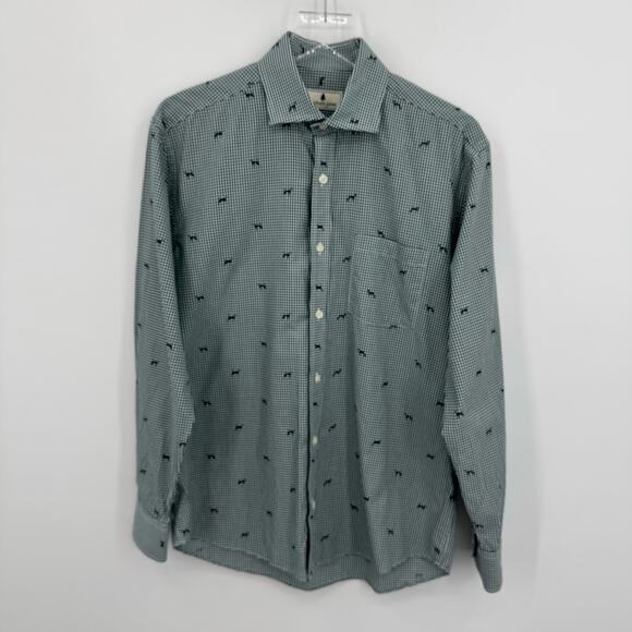 Southern Pines shirt men’s M button up green white gingham check dog print lab - Picture 10 of 10
